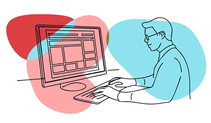 Drawing of a guy and a computer